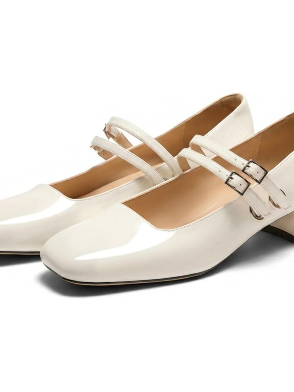 Women's Pearl White Mary Jane Low Pearl Heels Square Toe Pumps Ballet Shoes - Picture 4 of 6